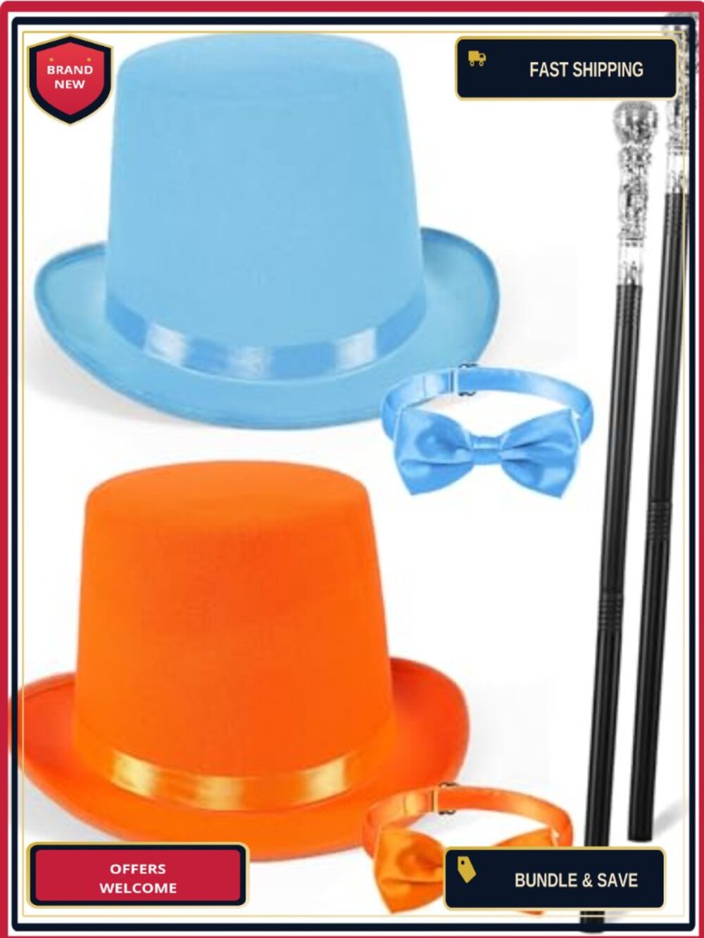 Costume Accessory Set Top Hat Bow Tie Cane Polyester Plastic Metal
